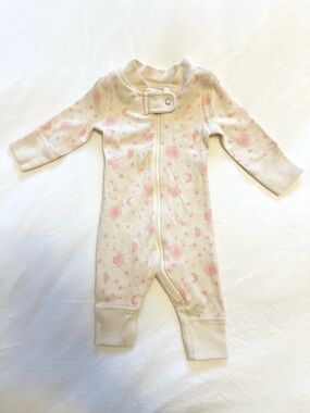 Hanna Anderson Cream and Pink Stars & Moons Zip-Front One-Piece